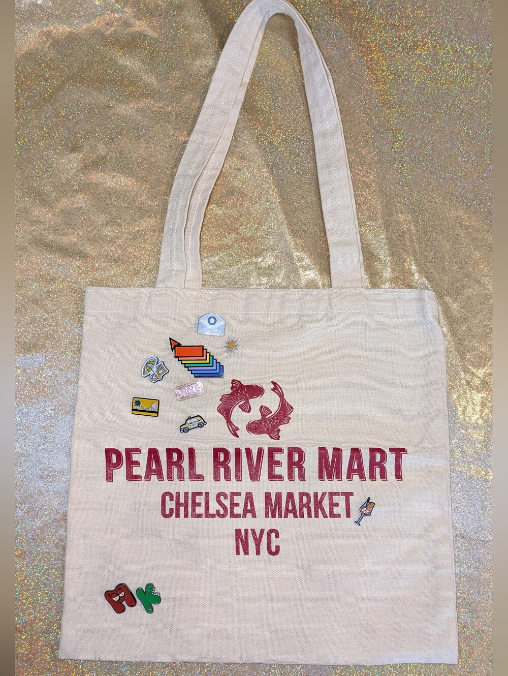 Pearl River Mart Chelsea Market NYC Tote with Many Enamel Pins - ALL NEW
